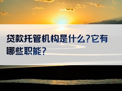 贷款托管机构是什么？它有哪些职能？