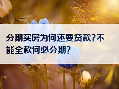 分期买房为何还要贷款？不能全款何必分期？