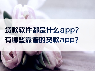 贷款软件都是什么app？有哪些靠谱的贷款app？