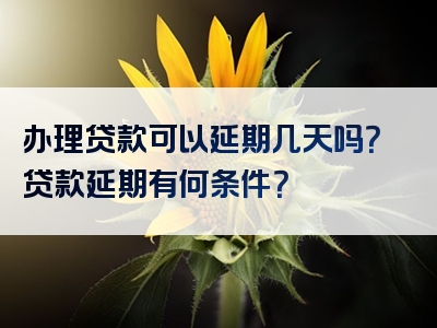 办理贷款可以延期几天吗？贷款延期有何条件？