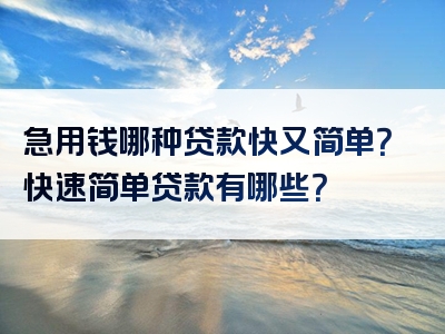 急用钱哪种贷款快又简单？快速简单贷款有哪些？