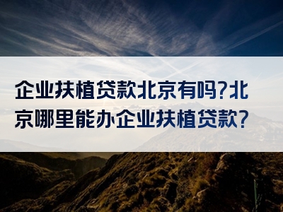 企业扶植贷款北京有吗？北京哪里能办企业扶植贷款？