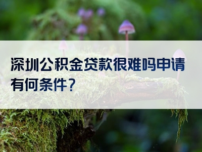 深圳公积金贷款很难吗申请有何条件？