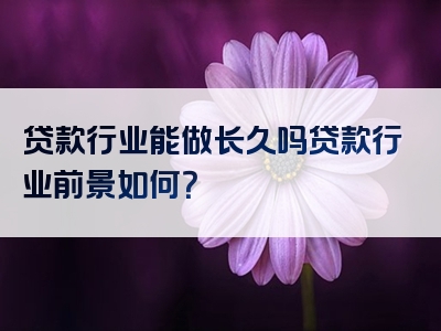 贷款行业能做长久吗贷款行业前景如何？