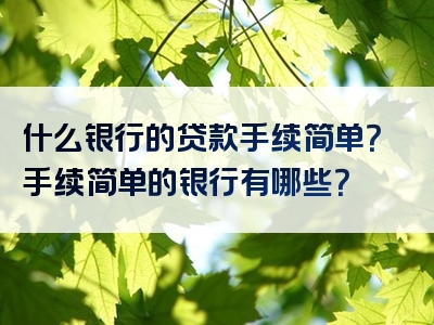 什么银行的贷款手续简单？手续简单的银行有哪些？