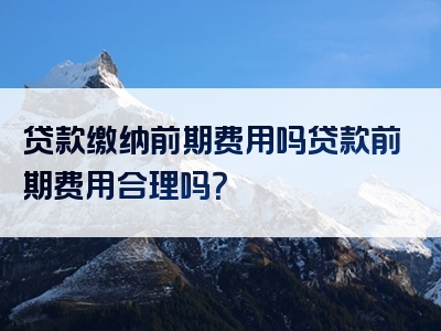 贷款缴纳前期费用吗贷款前期费用合理吗？