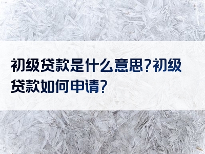 初级贷款是什么意思？初级贷款如何申请？