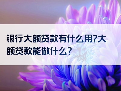 银行大额贷款有什么用？大额贷款能做什么？