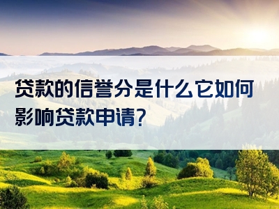 贷款的信誉分是什么它如何影响贷款申请？