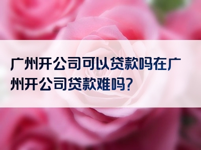 广州开公司可以贷款吗在广州开公司贷款难吗？