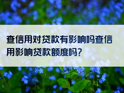 查信用对贷款有影响吗查信用影响贷款额度吗？