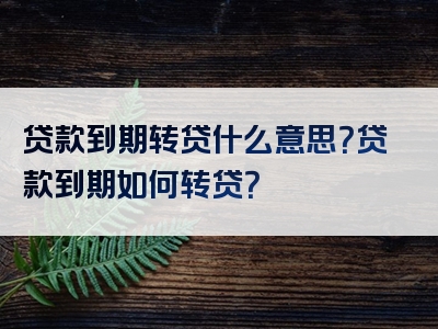 贷款到期转贷什么意思？贷款到期如何转贷？