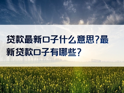 贷款最新口子什么意思？最新贷款口子有哪些？