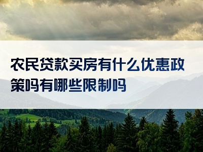 农民贷款买房有什么优惠政策吗有哪些限制吗