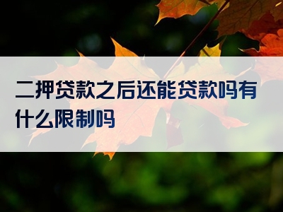 二押贷款之后还能贷款吗有什么限制吗