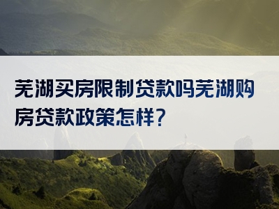 芜湖买房限制贷款吗芜湖购房贷款政策怎样？