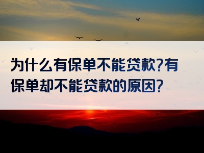 为什么有保单不能贷款？有保单却不能贷款的原因？