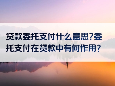 贷款委托支付什么意思？委托支付在贷款中有何作用？