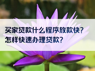 买家贷款什么程序放款快？怎样快速办理贷款？