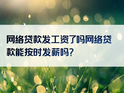 网络贷款发工资了吗网络贷款能按时发薪吗？