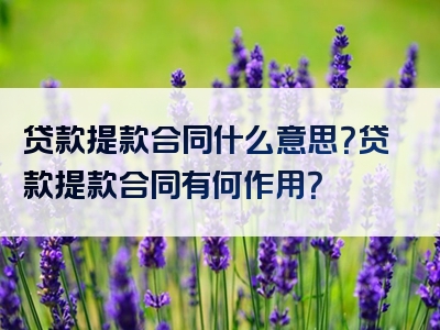 贷款提款合同什么意思？贷款提款合同有何作用？