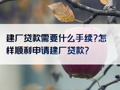 建厂贷款需要什么手续？怎样顺利申请建厂贷款？