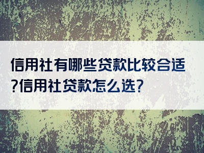 信用社有哪些贷款比较合适？信用社贷款怎么选？