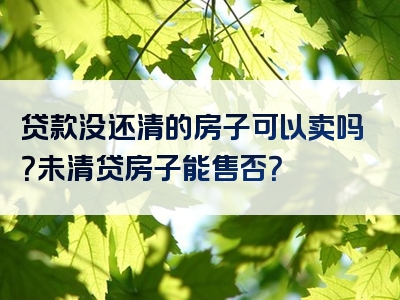 贷款没还清的房子可以卖吗？未清贷房子能售否？