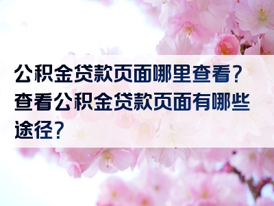 公积金贷款页面哪里查看？查看公积金贷款页面有哪些途径？