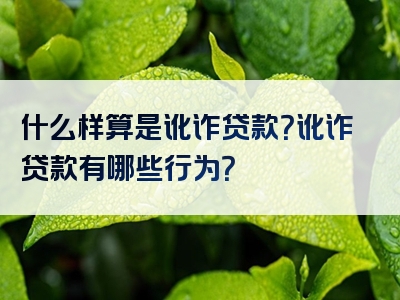 什么样算是讹诈贷款？讹诈贷款有哪些行为？