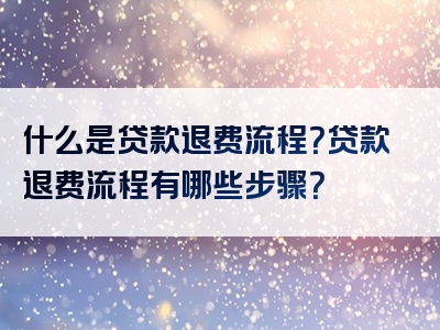 什么是贷款退费流程？贷款退费流程有哪些步骤？