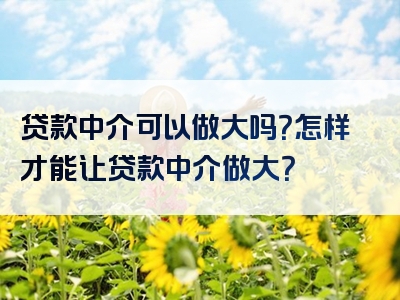 贷款中介可以做大吗？怎样才能让贷款中介做大？