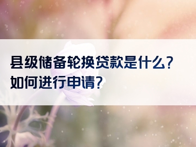 县级储备轮换贷款是什么？如何进行申请？