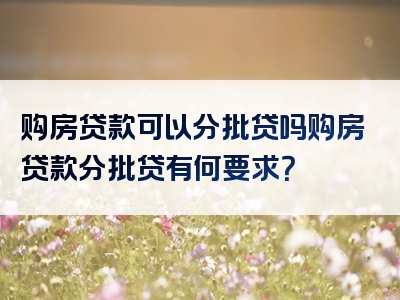 购房贷款可以分批贷吗购房贷款分批贷有何要求？