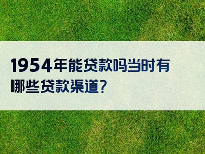 1954年能贷款吗当时有哪些贷款渠道？