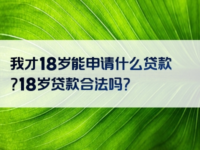 我才18岁能申请什么贷款？18岁贷款合法吗？