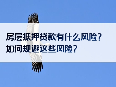 房层抵押贷款有什么风险？如何规避这些风险？