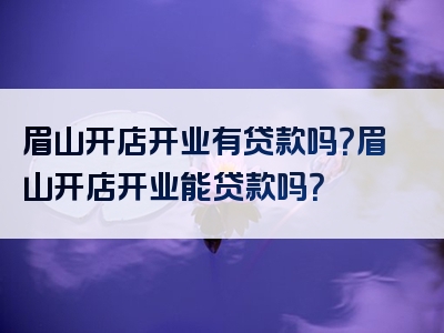 眉山开店开业有贷款吗？眉山开店开业能贷款吗？