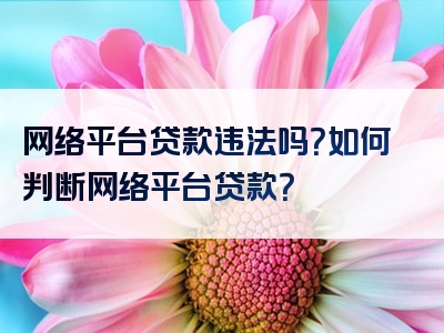 网络平台贷款违法吗？如何判断网络平台贷款？