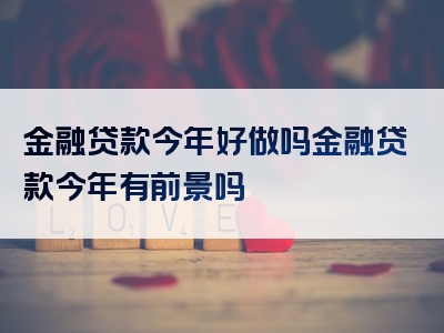 金融贷款今年好做吗金融贷款今年有前景吗