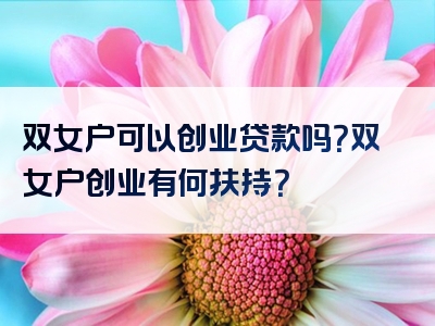 双女户可以创业贷款吗？双女户创业有何扶持？