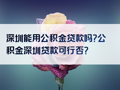 深圳能用公积金贷款吗？公积金深圳贷款可行否？