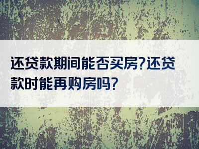 还贷款期间能否买房？还贷款时能再购房吗？