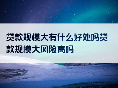 贷款规模大有什么好处吗贷款规模大风险高吗