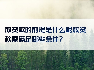 放贷款的前提是什么呢放贷款需满足哪些条件？