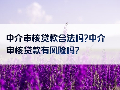 中介审核贷款合法吗？中介审核贷款有风险吗？