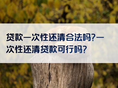 贷款一次性还清合法吗？一次性还清贷款可行吗？