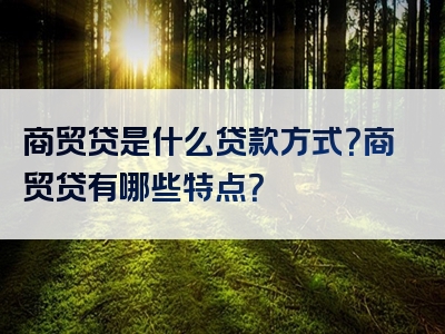 商贸贷是什么贷款方式？商贸贷有哪些特点？